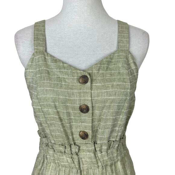 Romeo + Juliet Couture NWT Light Green Pinstripe Linen Blend Sleeveless Jumpsuit - Picture 5 of 13